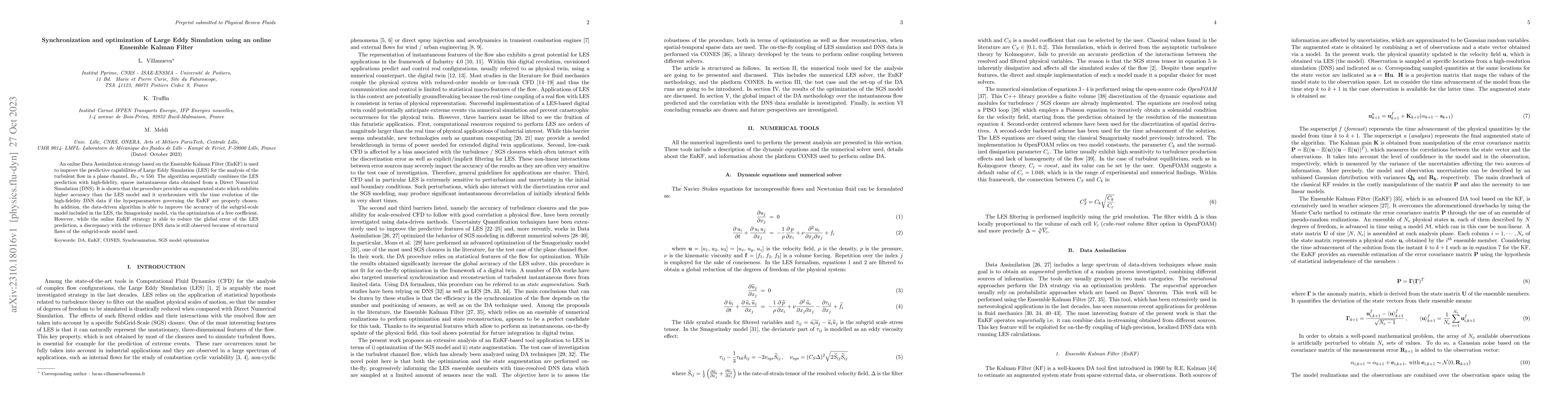 Thumbnail for Synchronization and optimization of Large Eddy Simulation using an
  online Ensemble Kalman Filter