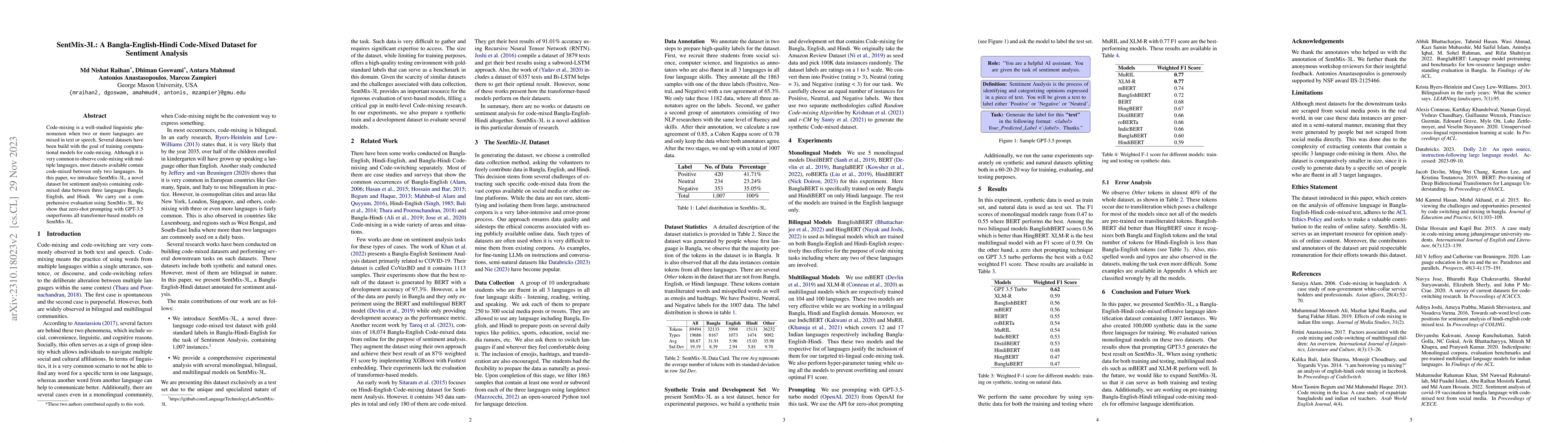 Thumbnail for SentMix-3L: A Bangla-English-Hindi Code-Mixed Dataset for Sentiment
  Analysis