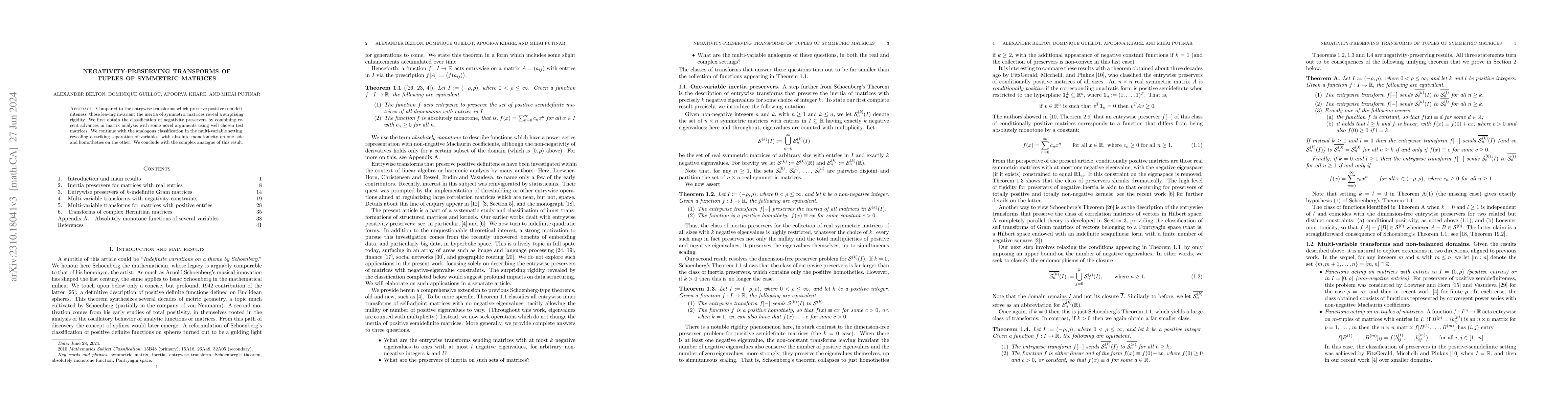 Thumbnail for Negativity-preserving transforms of tuples of symmetric matrices