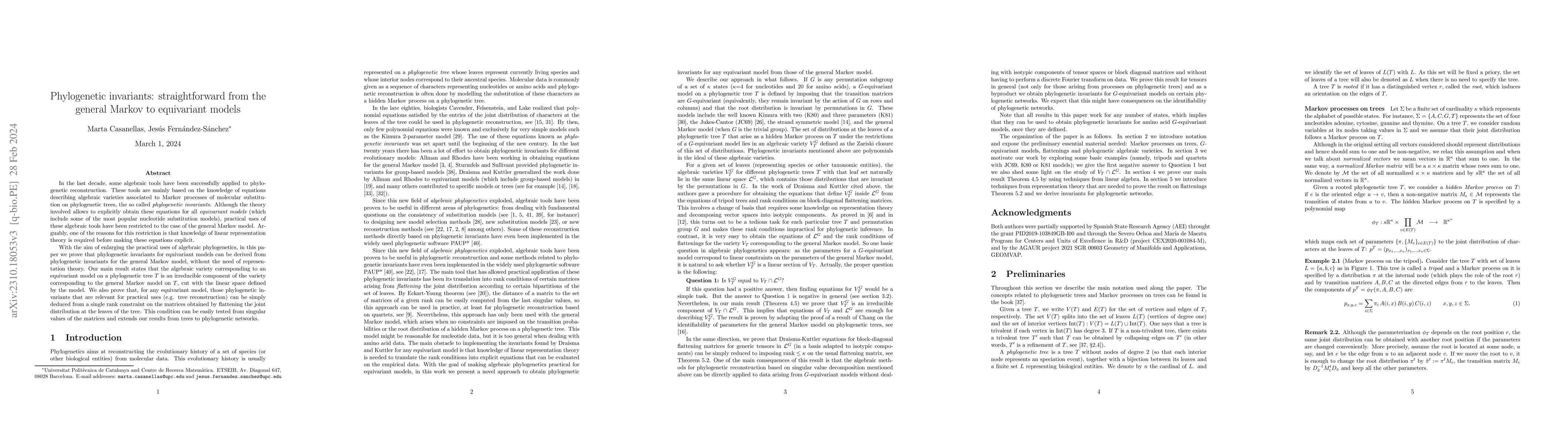 Thumbnail for Phylogenetic invariants: straightforward from the general Markov to
  equivariant models