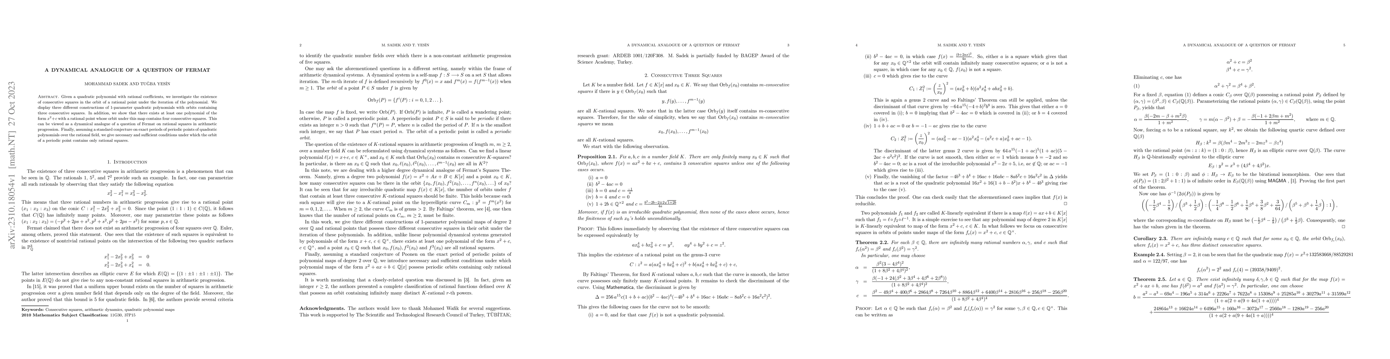 Thumbnail for A Dynamical Analogue of a Question of Fermat