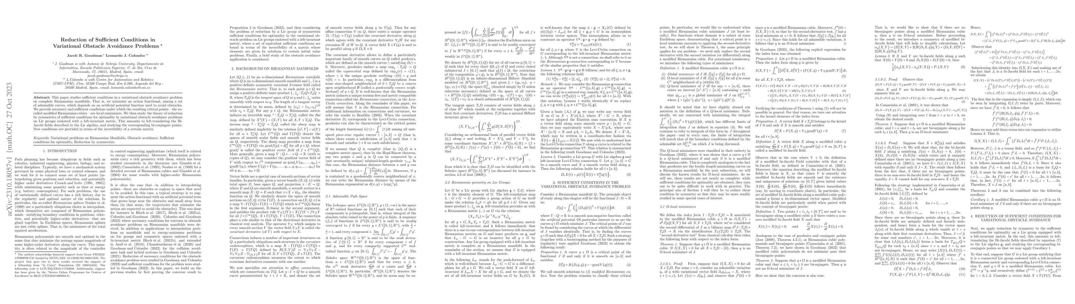 Thumbnail for Reduction of Sufficient Conditions in Variational Obstacle Avoidance
  Problems