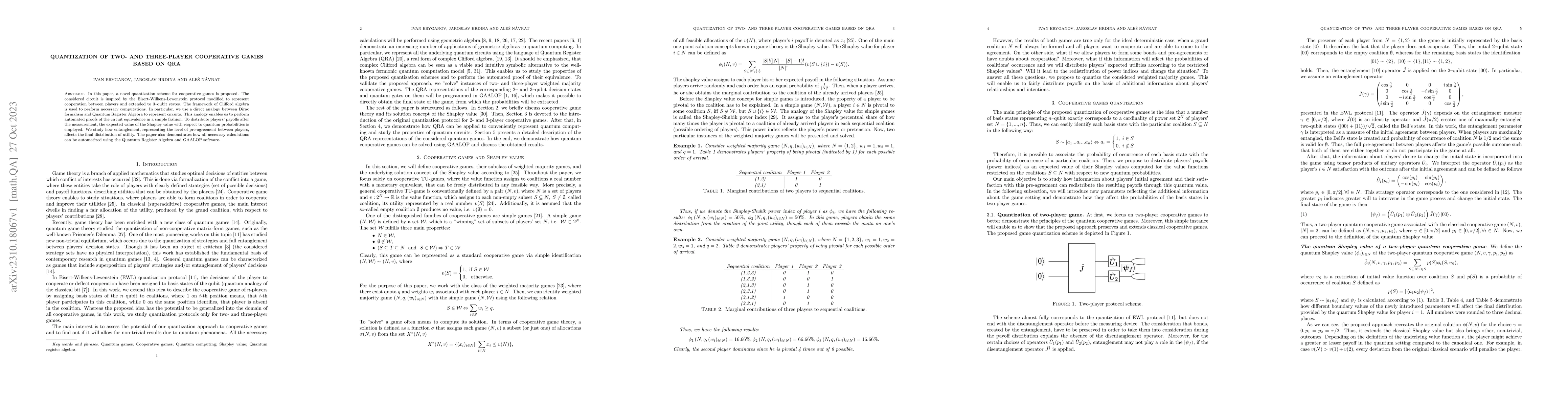 Thumbnail for Quantization of Two- and Three-player Cooperative Games Based on QRA