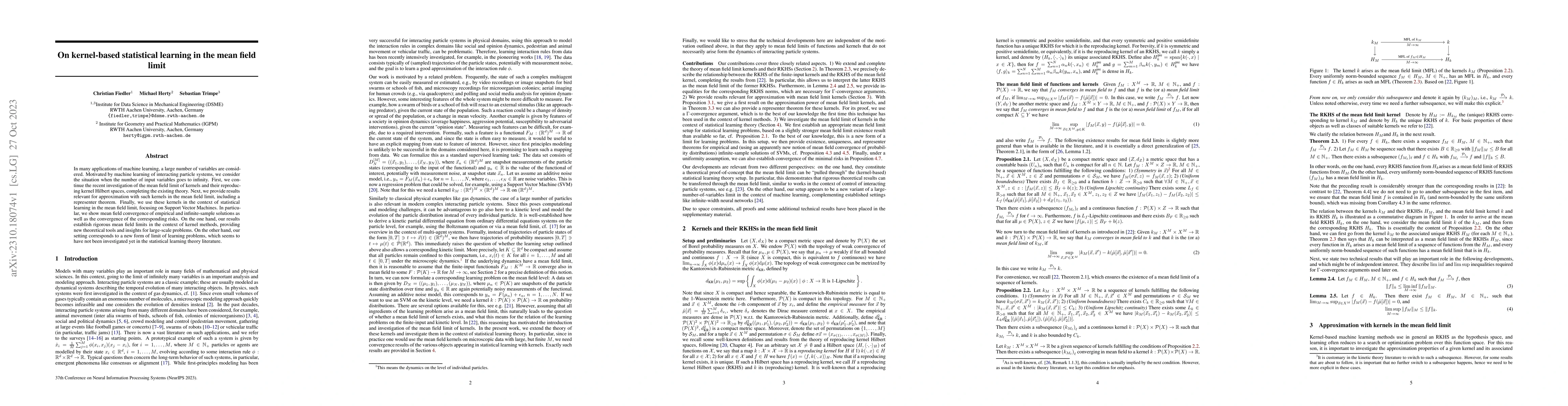 Thumbnail for On kernel-based statistical learning in the mean field limit