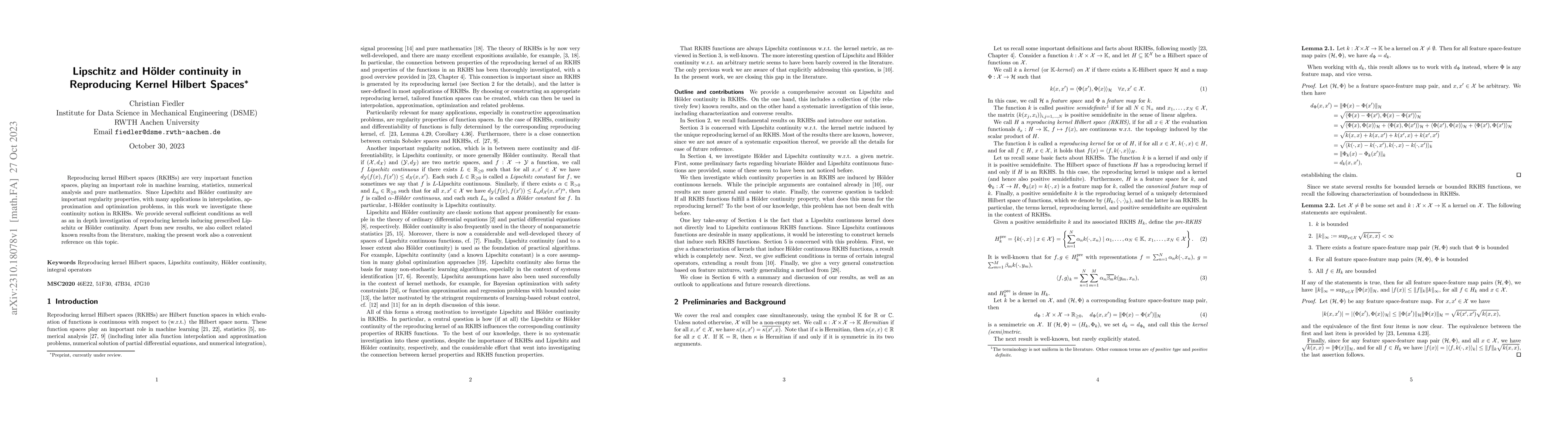 Thumbnail for Lipschitz and H\"older Continuity in Reproducing Kernel Hilbert Spaces