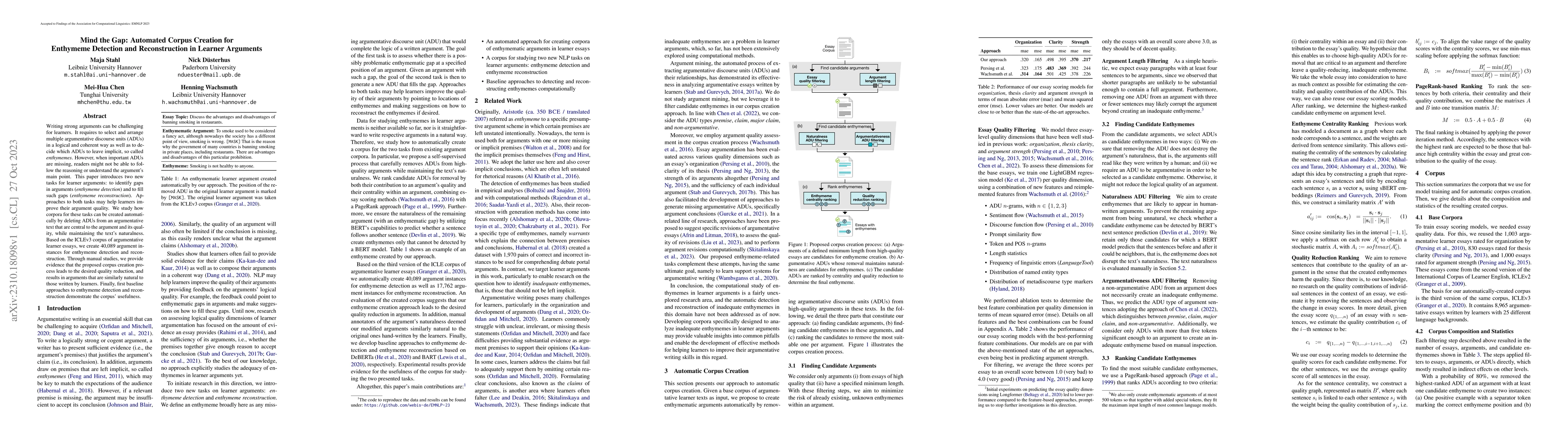 Thumbnail for Mind the Gap: Automated Corpus Creation for Enthymeme Detection and
  Reconstruction in Learner Arguments