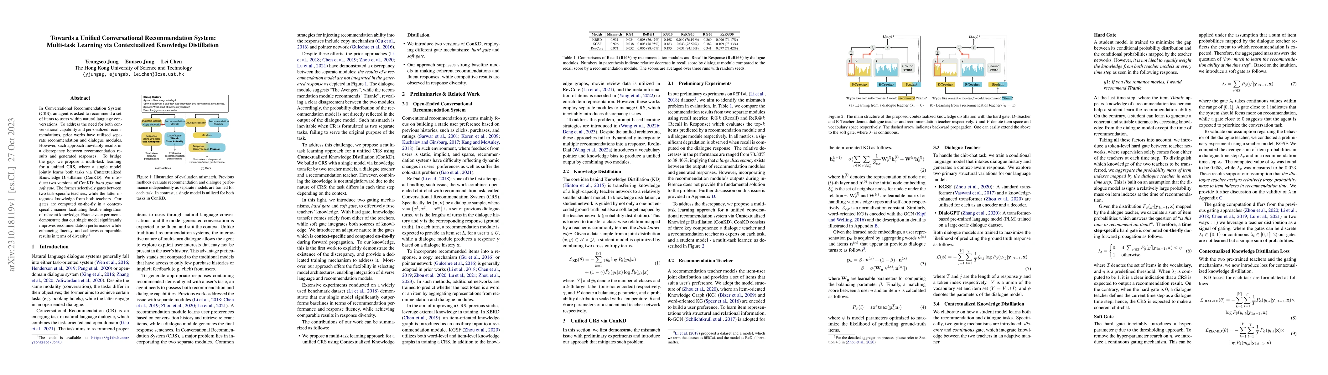 Thumbnail for Towards a Unified Conversational Recommendation System: Multi-task
  Learning via Contextualized Knowledge Distillation