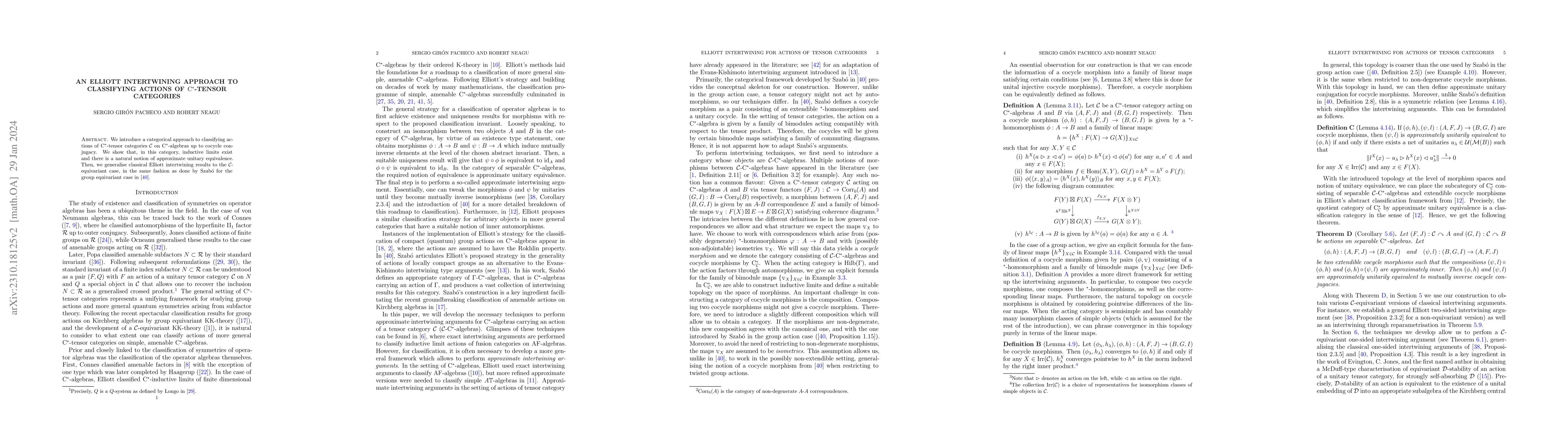 Thumbnail for An Elliott intertwining approach to classifying actions of C$^*$-tensor
  categories