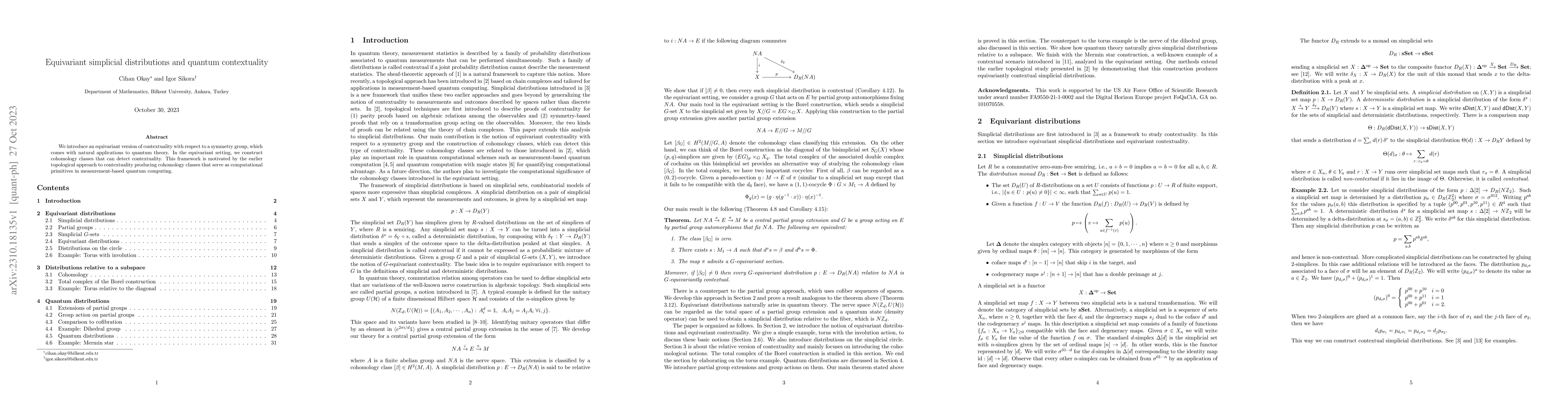 Thumbnail for Equivariant simplicial distributions and quantum contextuality