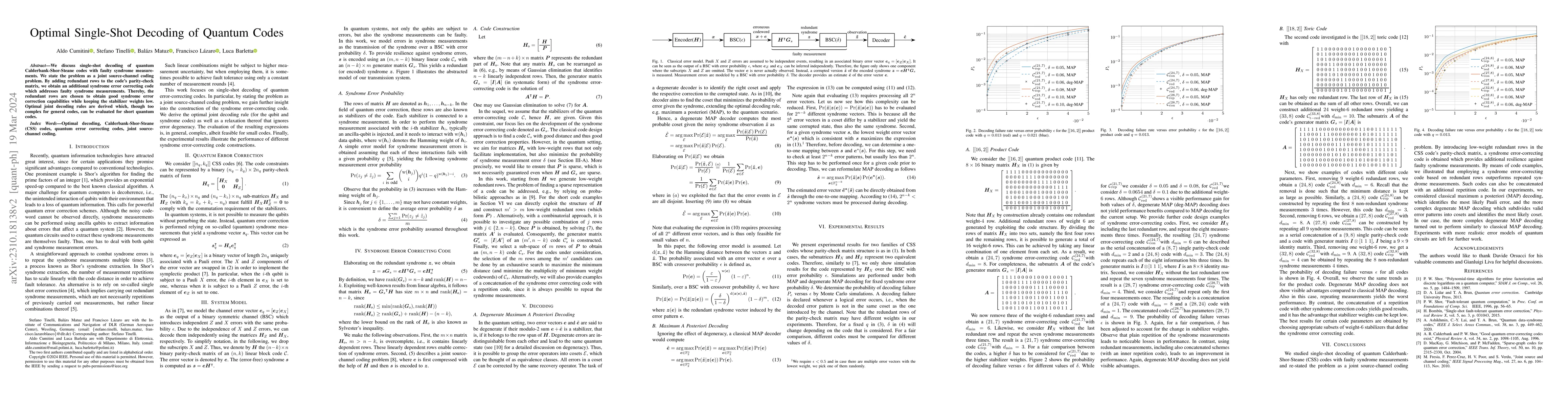 Thumbnail for Optimal Single-Shot Decoding of Quantum Codes