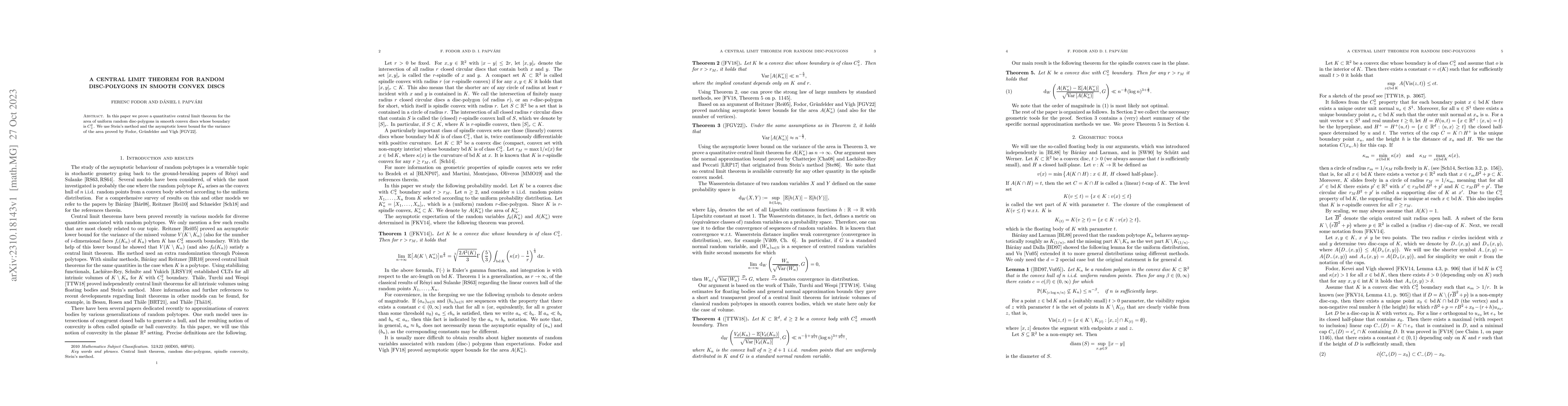 Thumbnail for A central limit theorem for random disc-polygons in smooth convex discs