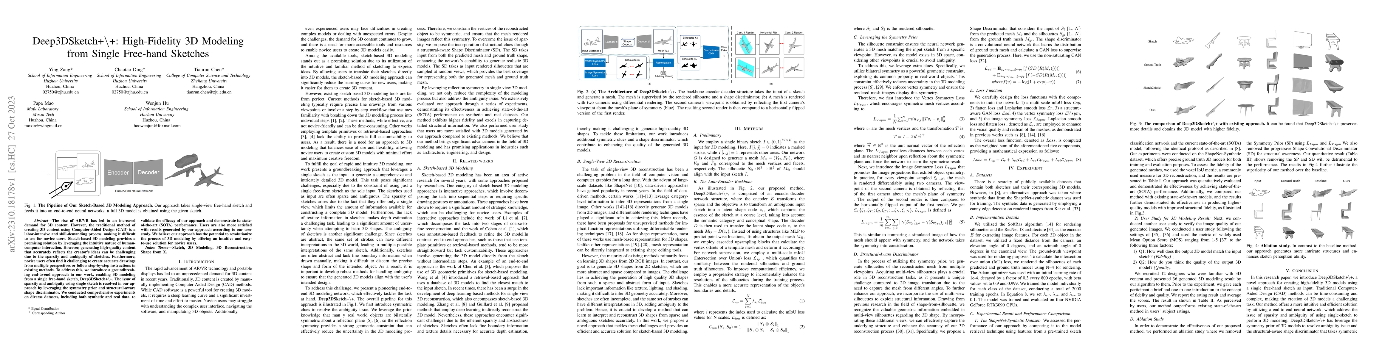 Thumbnail for Deep3DSketch+\+: High-Fidelity 3D Modeling from Single Free-hand
  Sketches