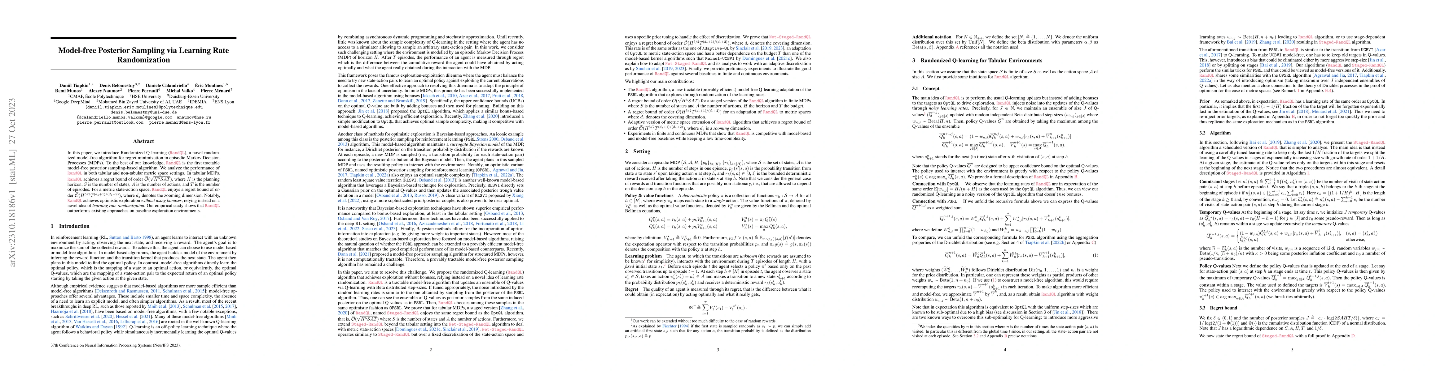 Thumbnail for Model-free Posterior Sampling via Learning Rate Randomization