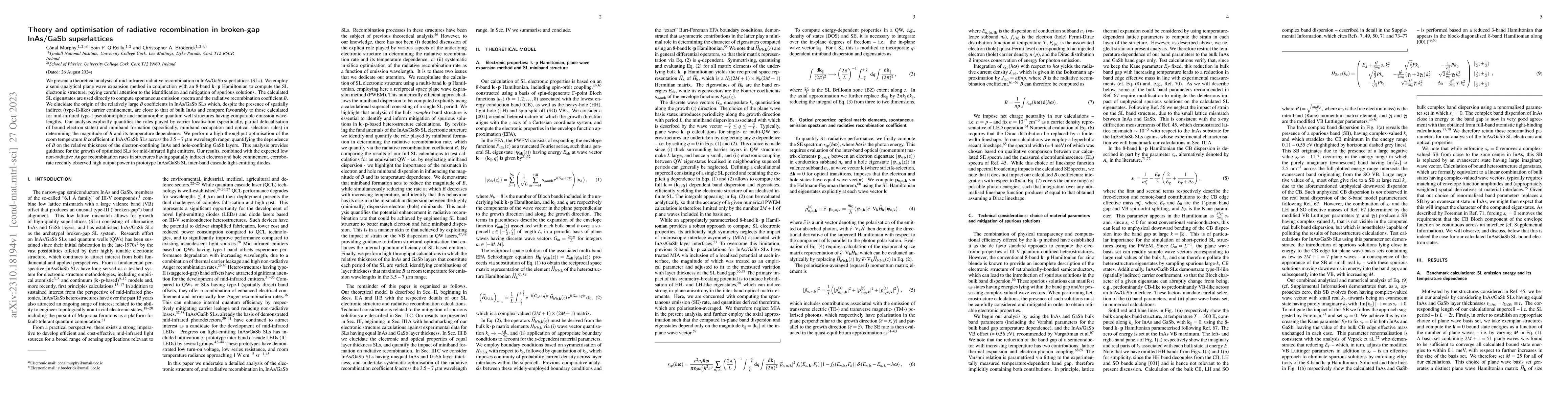Thumbnail for Theory and optimisation of radiative recombination in broken-gap
  InAs/GaSb superlattices