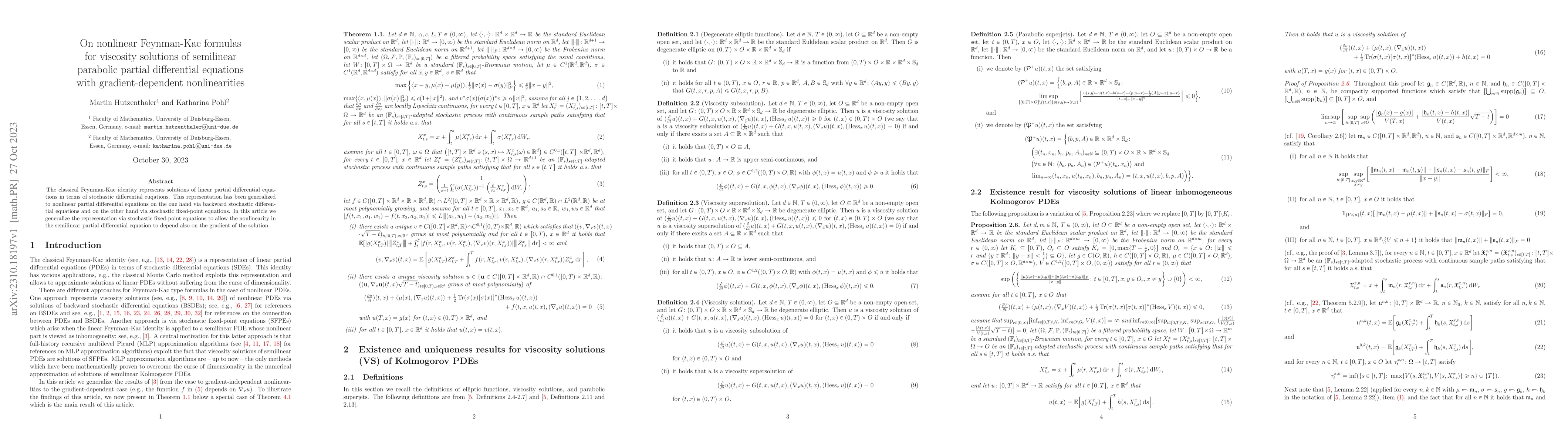 Thumbnail for On nonlinear Feynman-Kac formulas for viscosity solutions of semilinear
  parabolic partial differential equations with gradient-dependent
  nonlinearities