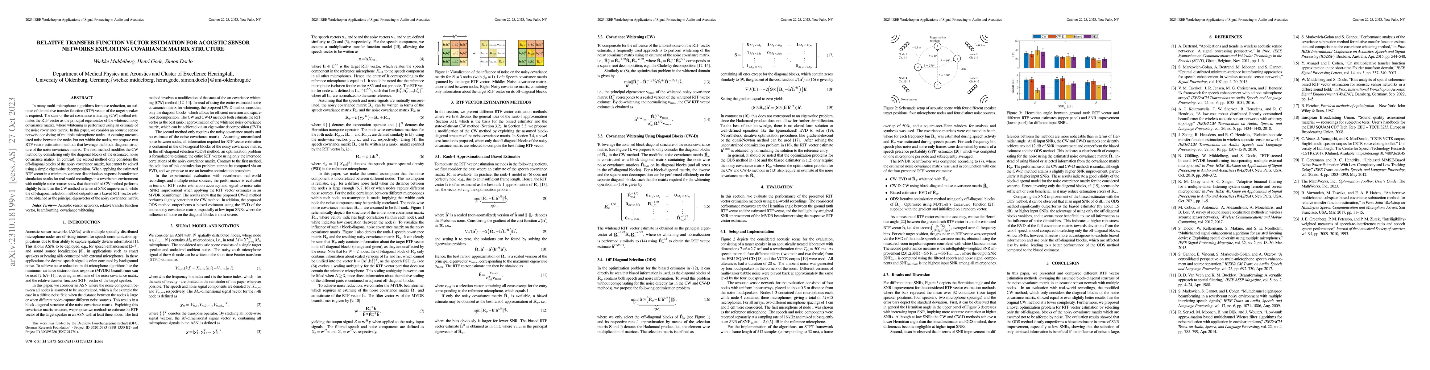 Thumbnail for Relative Transfer Function Vector Estimation for Acoustic Sensor
  Networks Exploiting Covariance Matrix Structure