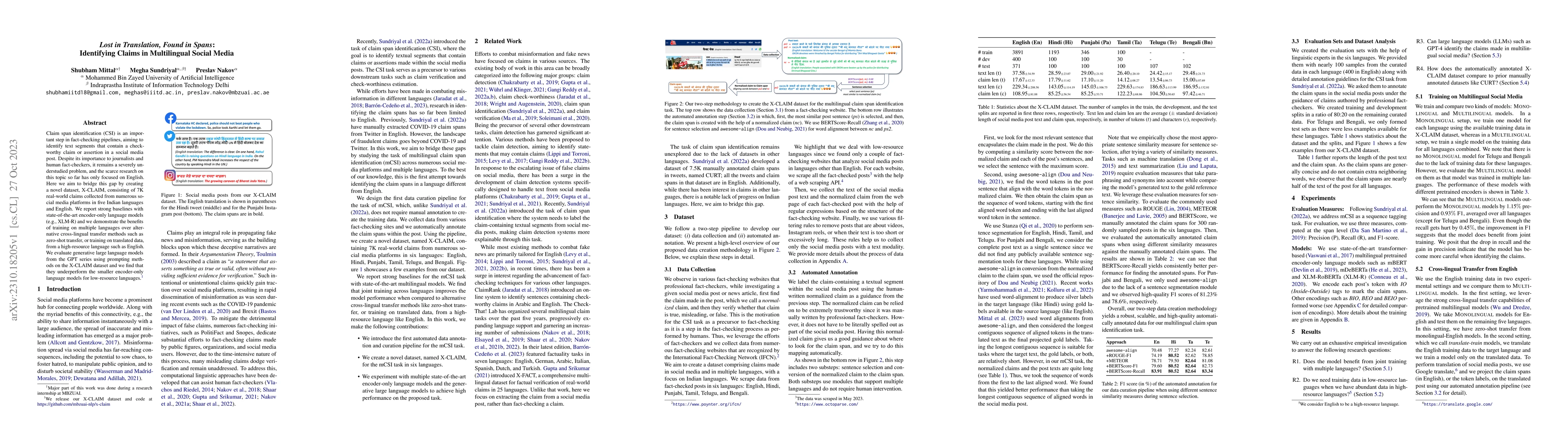 Thumbnail for Lost in Translation, Found in Spans: Identifying Claims in Multilingual
  Social Media