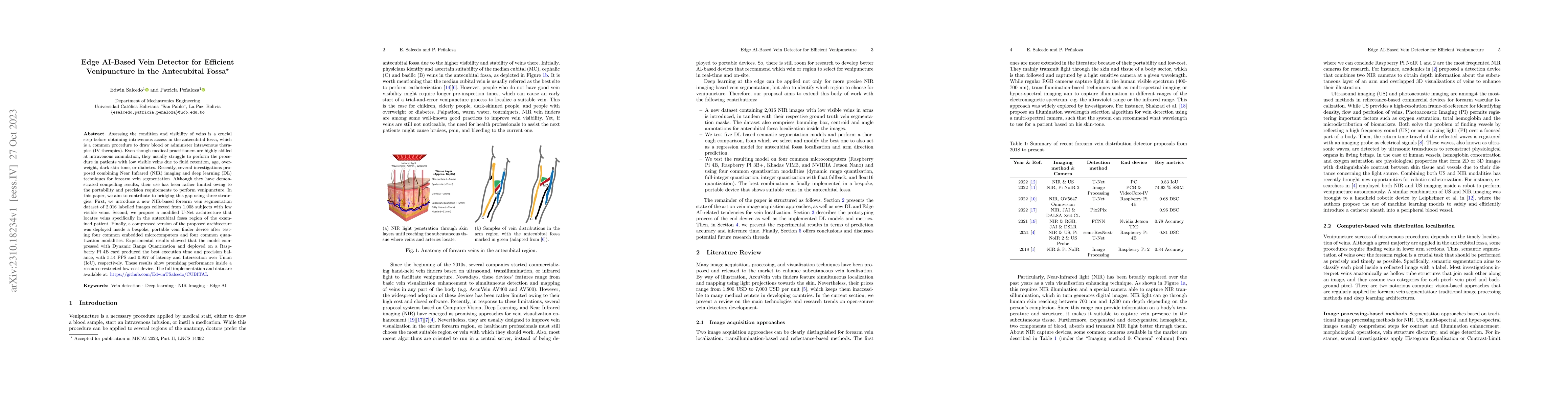 Thumbnail for Edge AI-Based Vein Detector for Efficient Venipuncture in the
  Antecubital Fossa