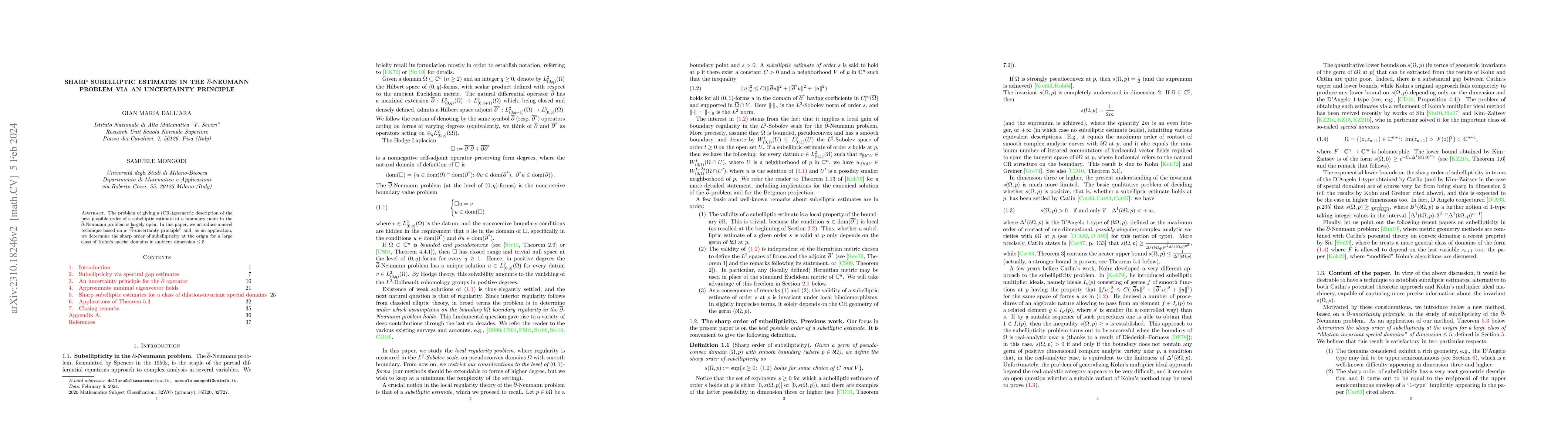 Thumbnail for Sharp subelliptic estimates in the $\bar\partial$-Neumann problem via an
  uncertainty principle