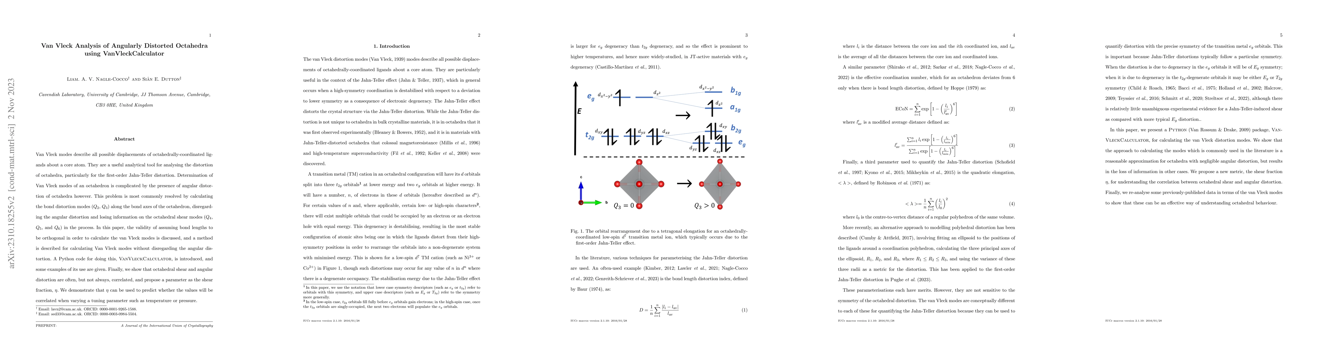 Thumbnail for Van Vleck Analysis of Angularly Distorted Octahedra using
  VanVleckCalculator