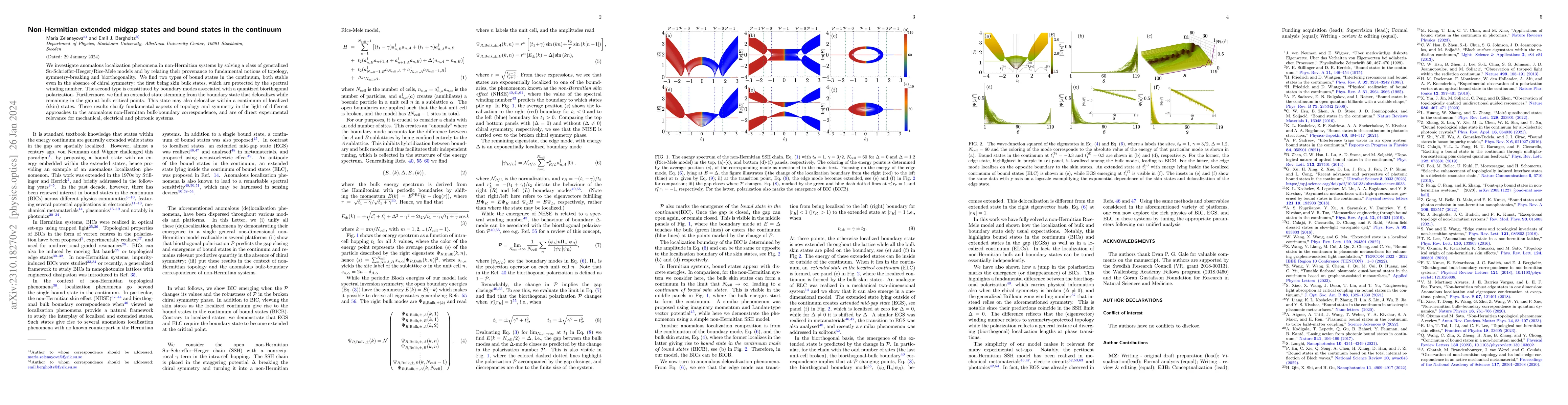 Thumbnail for Non-Hermitian extended midgap states and bound states in the continuum