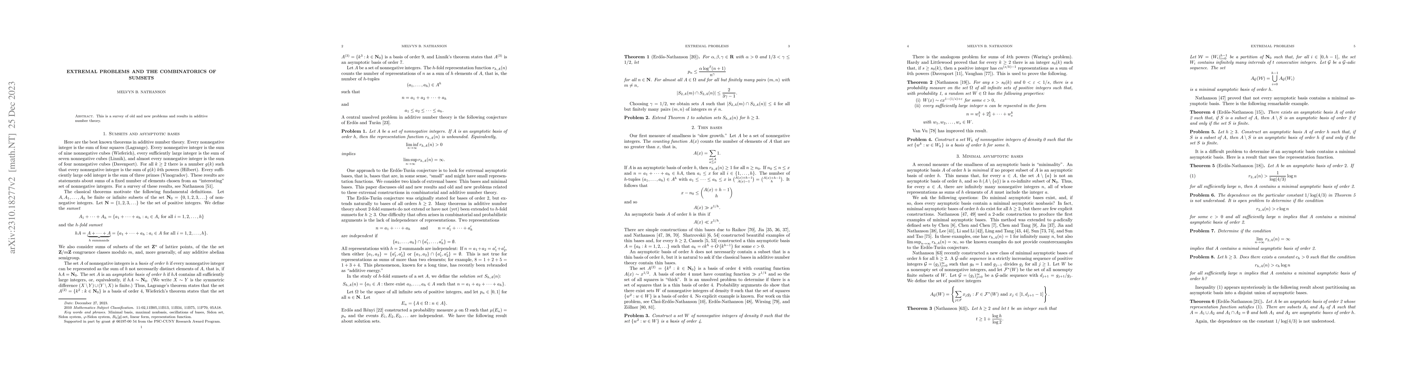Thumbnail for Extremal problems and the combinatorics of sumsets