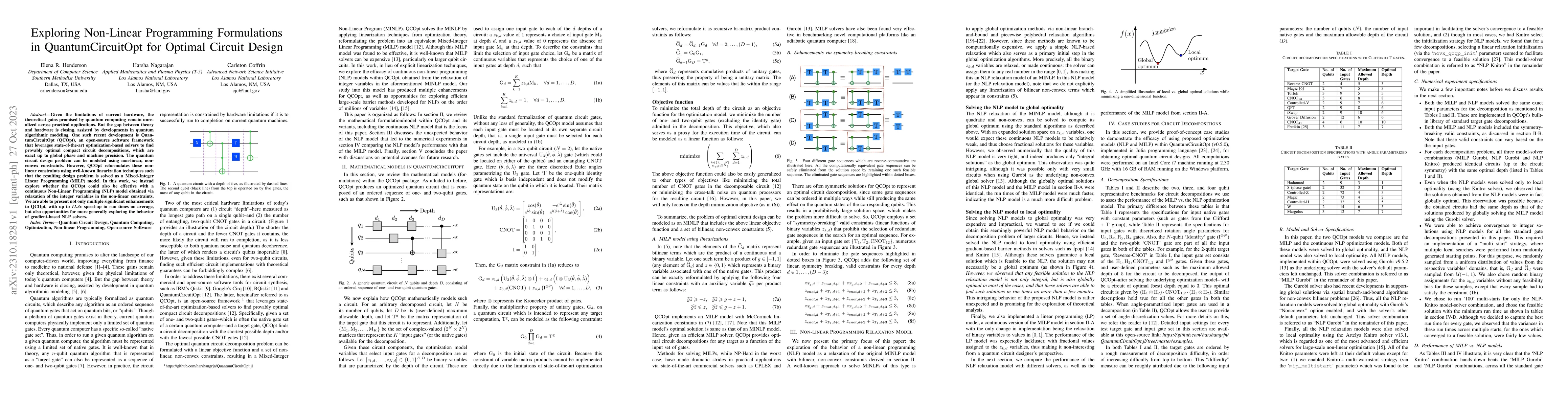 Thumbnail for Exploring Non-Linear Programming Formulations in QuantumCircuitOpt for
  Optimal Circuit Design
