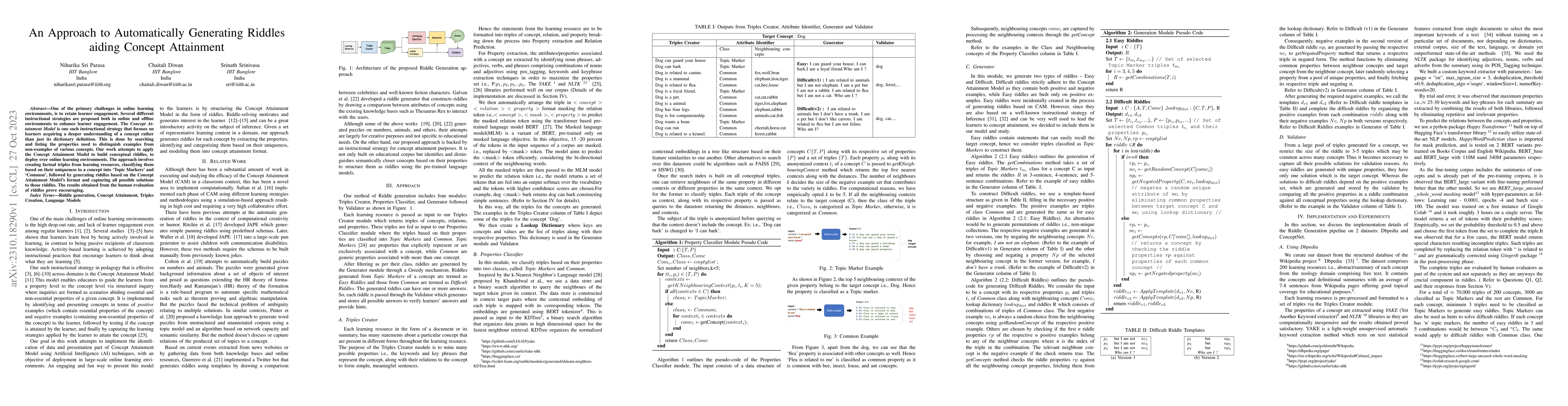 Thumbnail for An Approach to Automatically generating Riddles aiding Concept
  Attainment