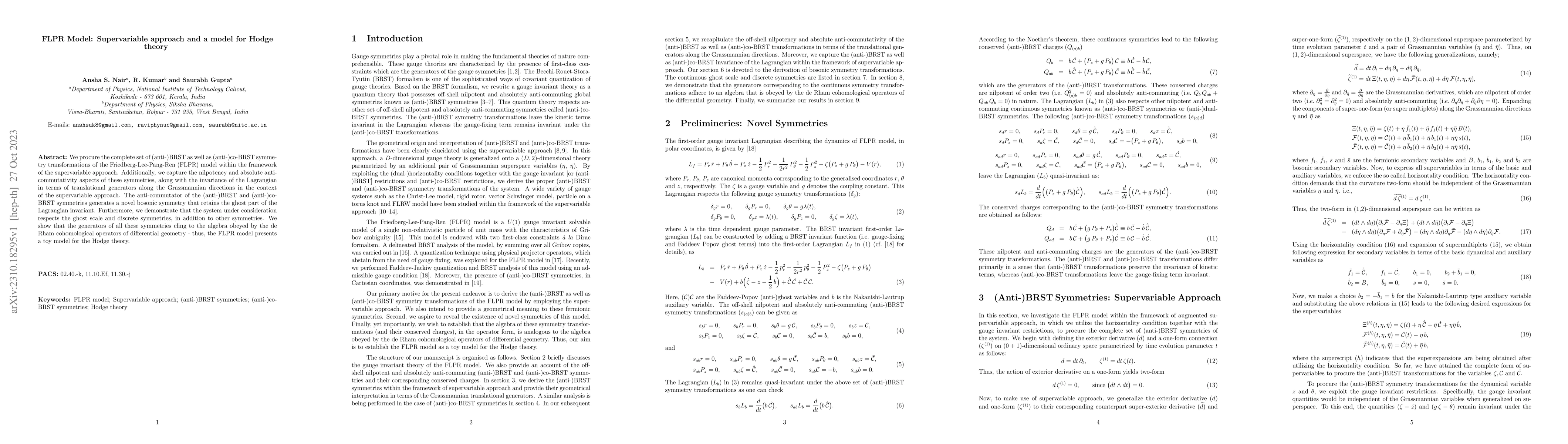 Thumbnail for FLPR Model: Supervariable approach and a model for Hodge theory