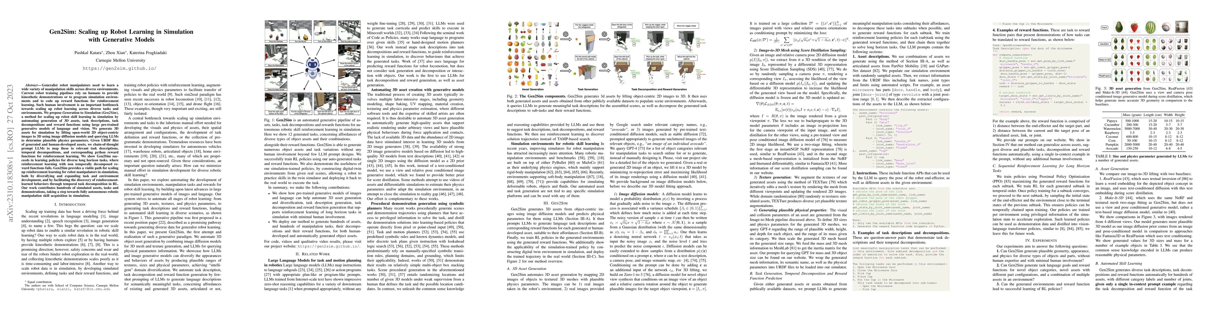 Thumbnail for Gen2Sim: Scaling up Robot Learning in Simulation with Generative Models