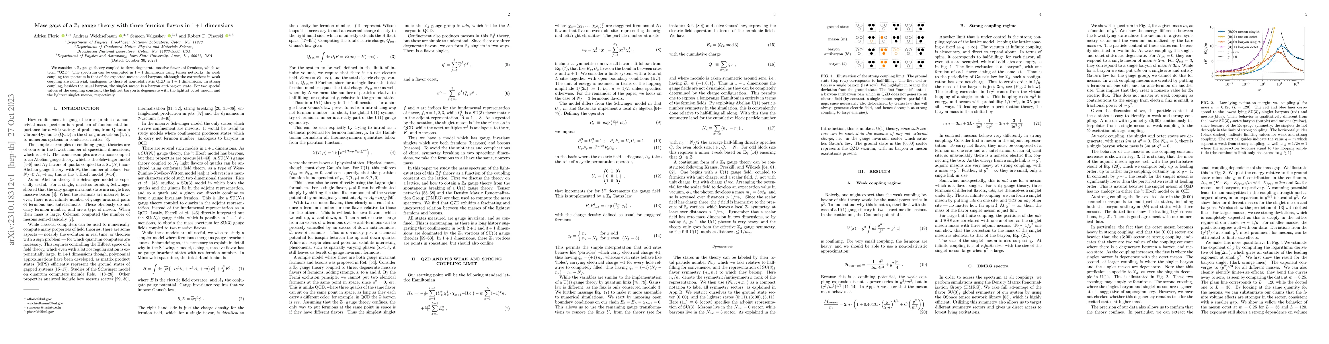 Thumbnail for Mass gaps of a $\mathbb{Z}_3$ gauge theory with three fermion flavors in
  1 + 1 dimensions