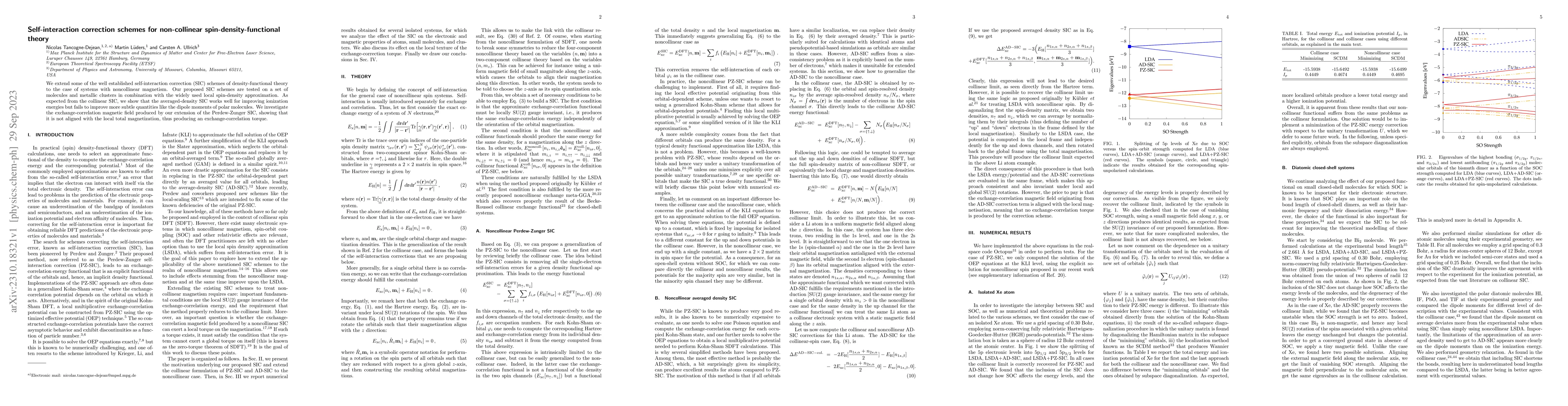 Thumbnail for Self-interaction correction schemes for non-collinear
  spin-density-functional theory