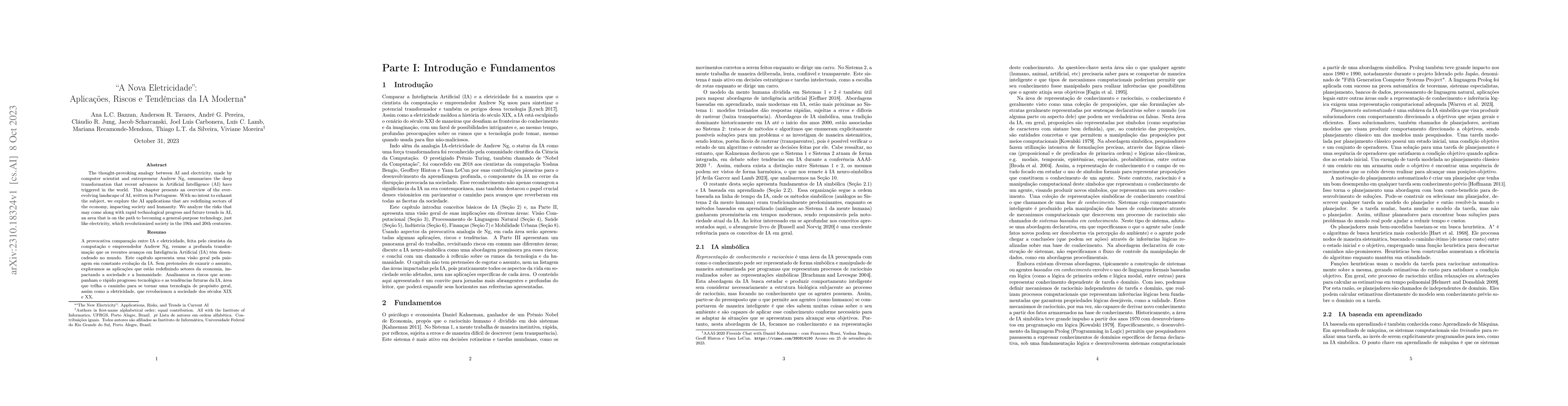 Thumbnail for "A Nova Eletricidade: Aplica\c{c}\~oes, Riscos e Tend\^encias da IA
  Moderna -- "The New Electricity": Applications, Risks, and Trends in Current
  AI