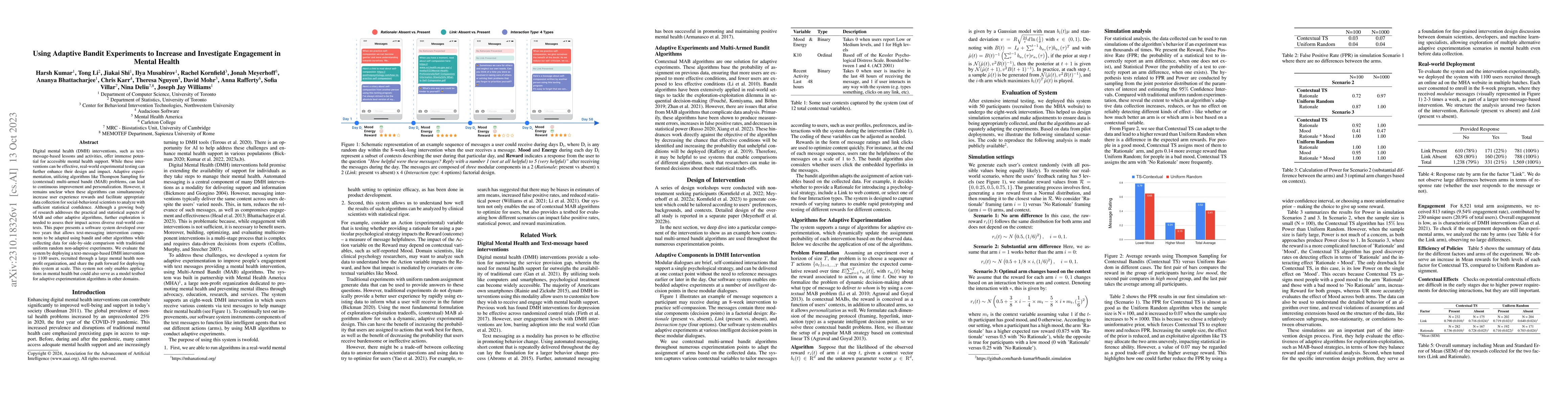 Thumbnail for Using Adaptive Bandit Experiments to Increase and Investigate Engagement
  in Mental Health