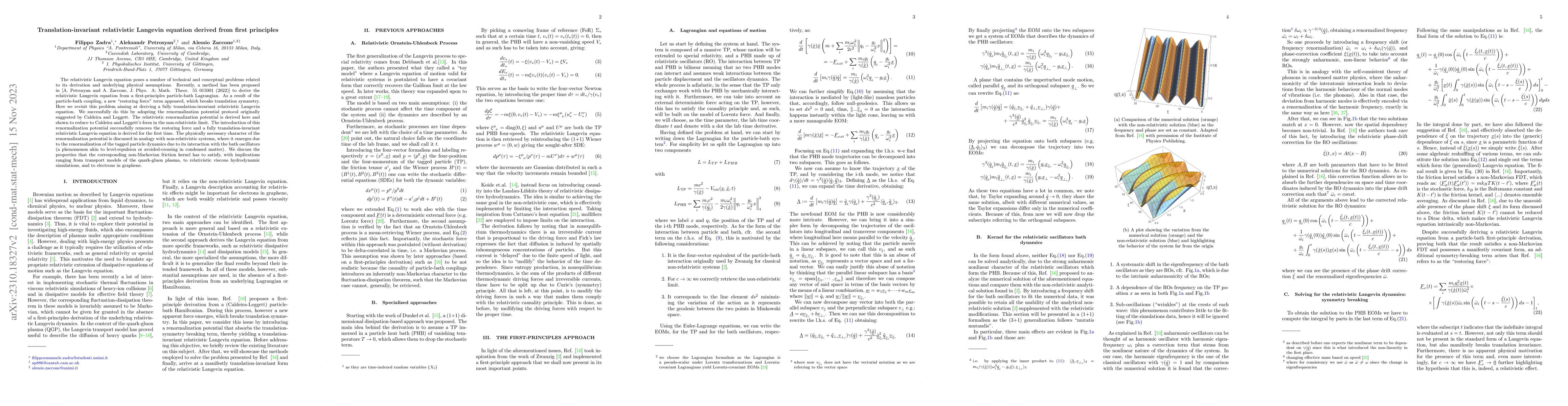 Thumbnail for Translation-invariant relativistic Langevin equation derived from first
  principles