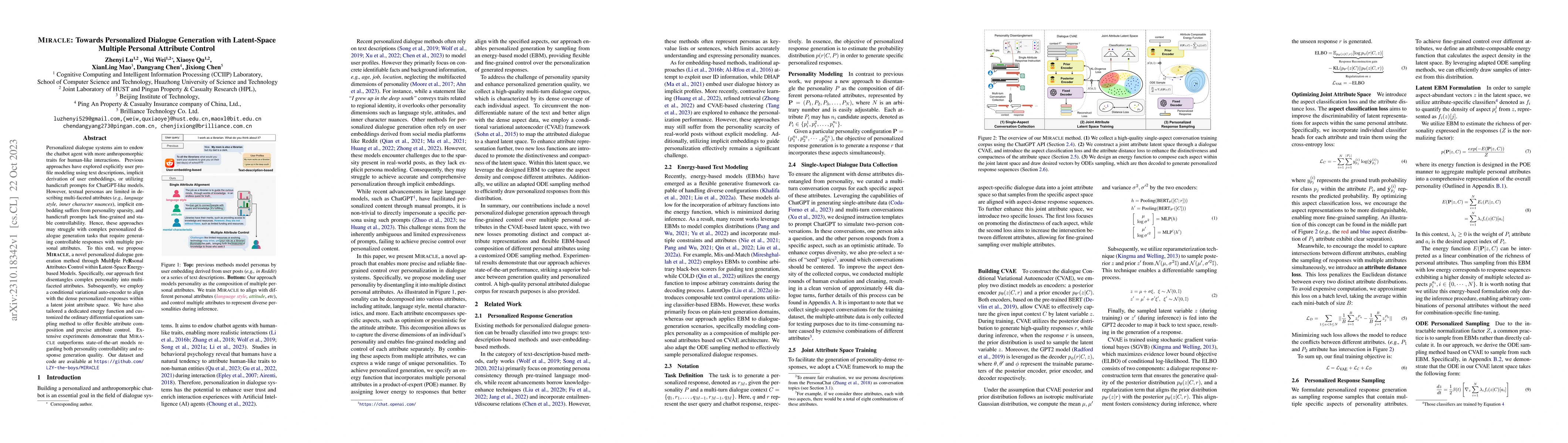 Thumbnail for MIRACLE: Towards Personalized Dialogue Generation with Latent-Space
  Multiple Personal Attribute Control