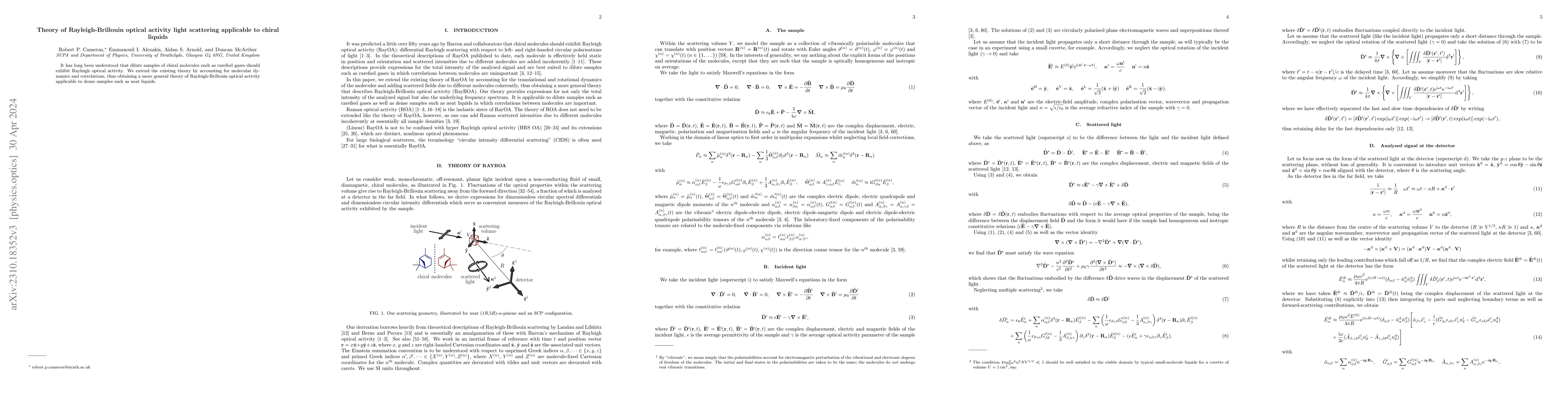 Thumbnail for Theory of Rayleigh-Brillouin optical activity light scattering
  applicable to chiral liquids