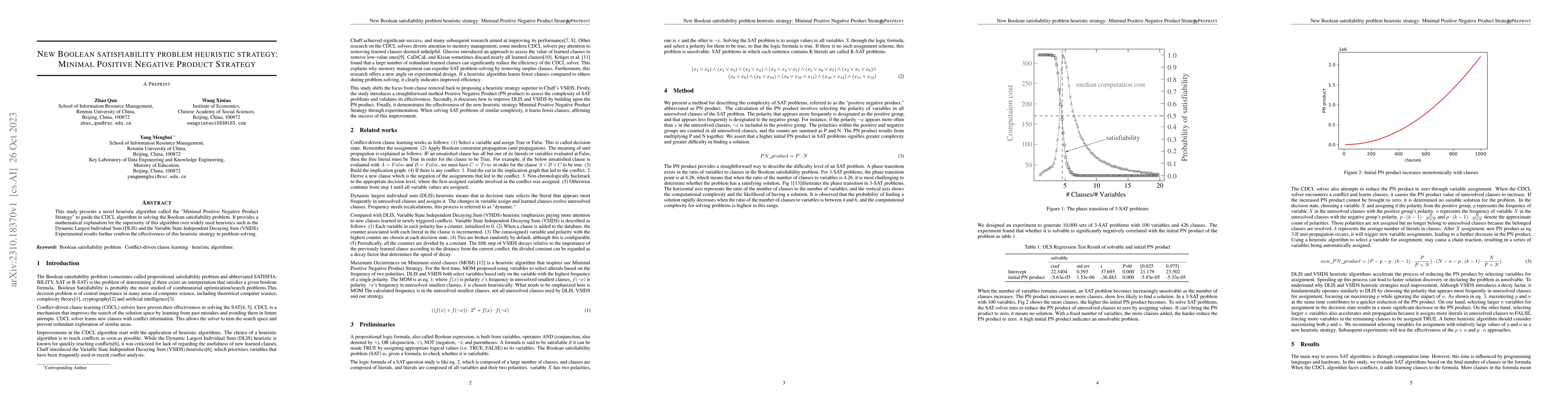 Thumbnail for New Boolean satisfiability problem heuristic strategy: Minimal Positive
  Negative Product Strategy
