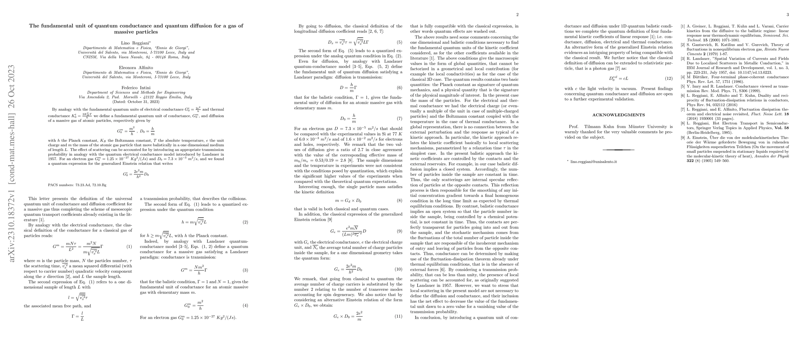 Thumbnail for The fundamental unit of quantum conductance and quantum diffusion for a
  gas of massive particles
