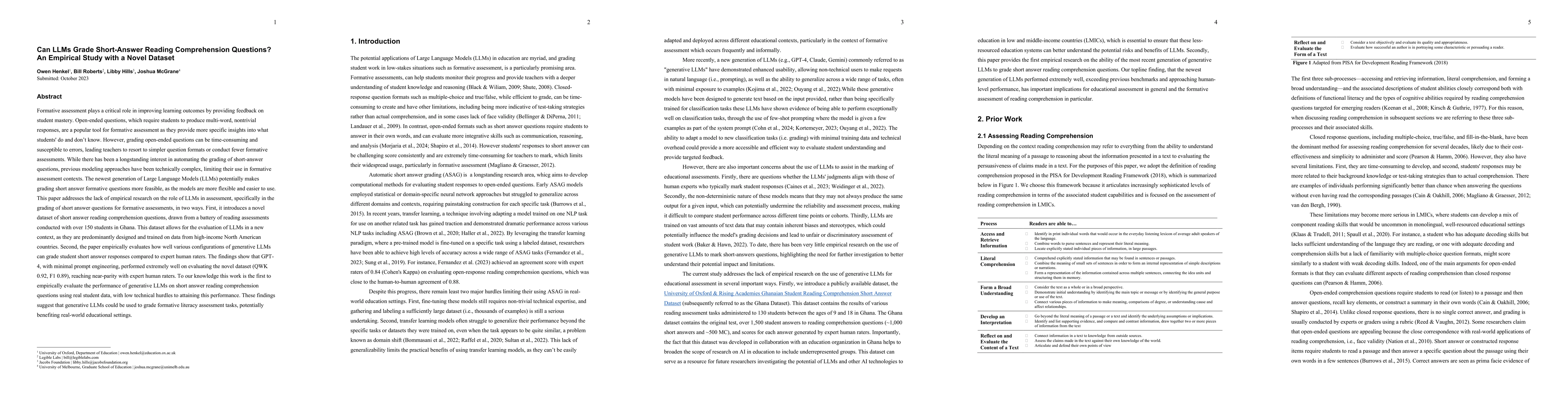 Thumbnail for Can LLMs Grade Short-Answer Reading Comprehension Questions : An
  Empirical Study with a Novel Dataset