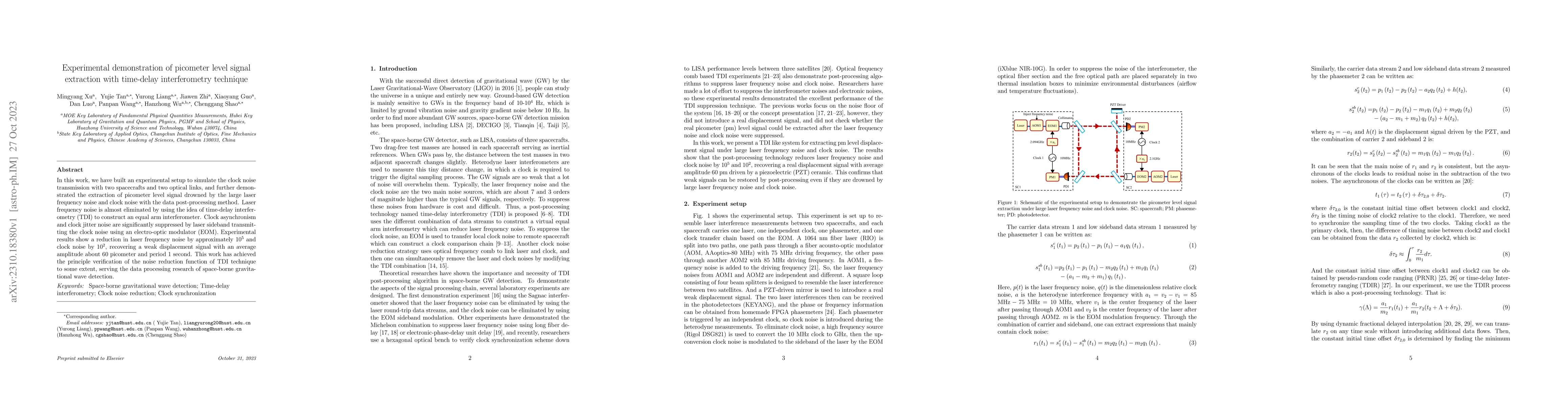 Thumbnail for Experimental demonstration of picometer level signal extraction with
  time-delay interferometry technique
