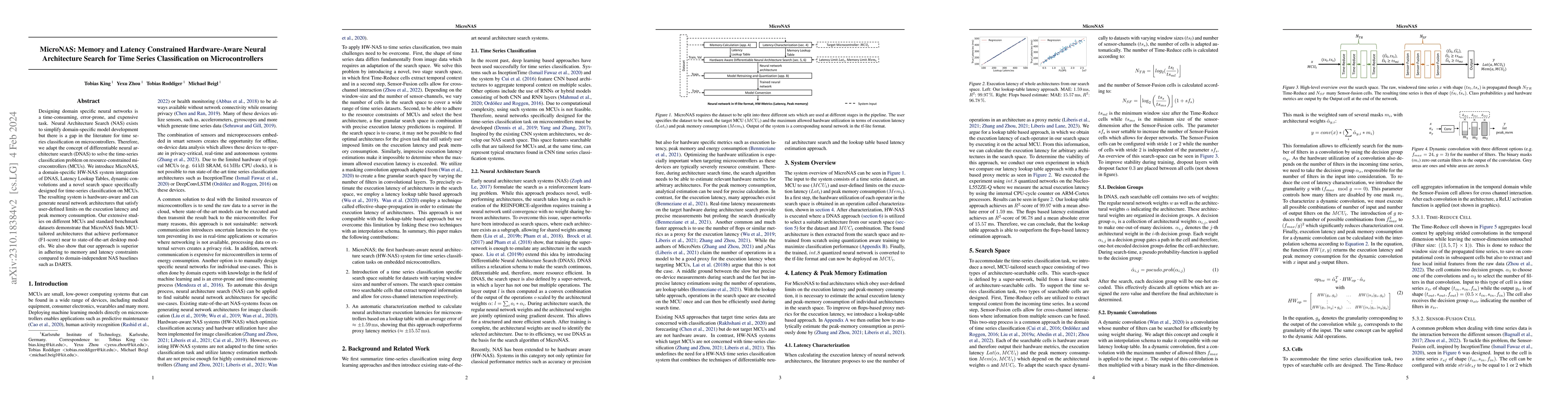 Thumbnail for MicroNAS: Memory and Latency Constrained Hardware-Aware Neural
  Architecture Search for Time Series Classification on Microcontrollers