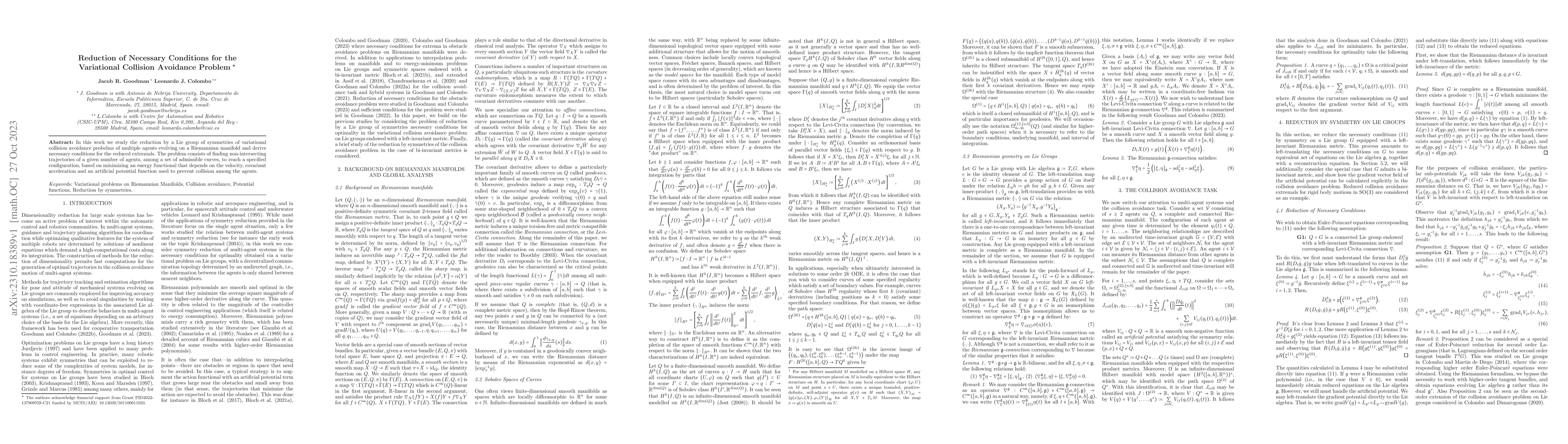 Thumbnail for Reduction of Necessary Conditions for the Variational Collision
  Avoidance Problem