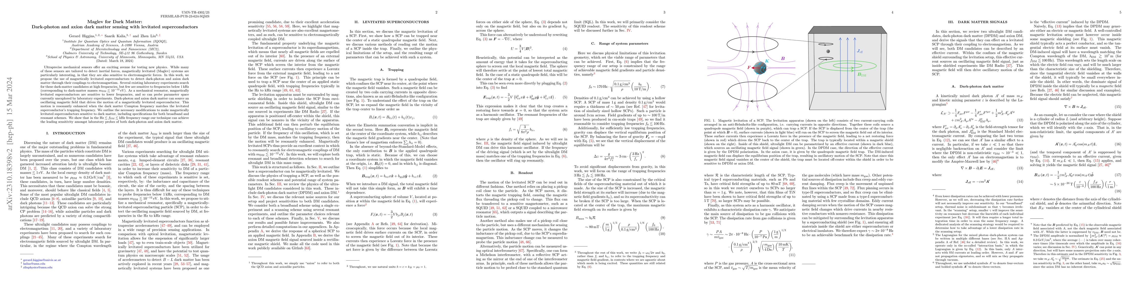 Thumbnail for Maglev for Dark Matter: Dark-photon and axion dark matter sensing with
  levitated superconductors