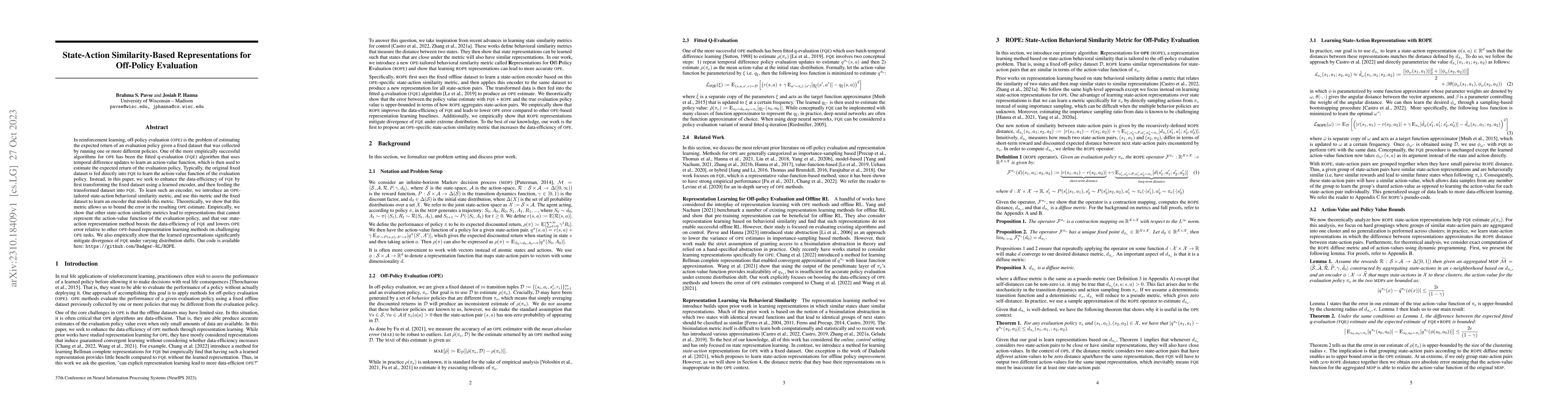 Thumbnail for State-Action Similarity-Based Representations for Off-Policy Evaluation