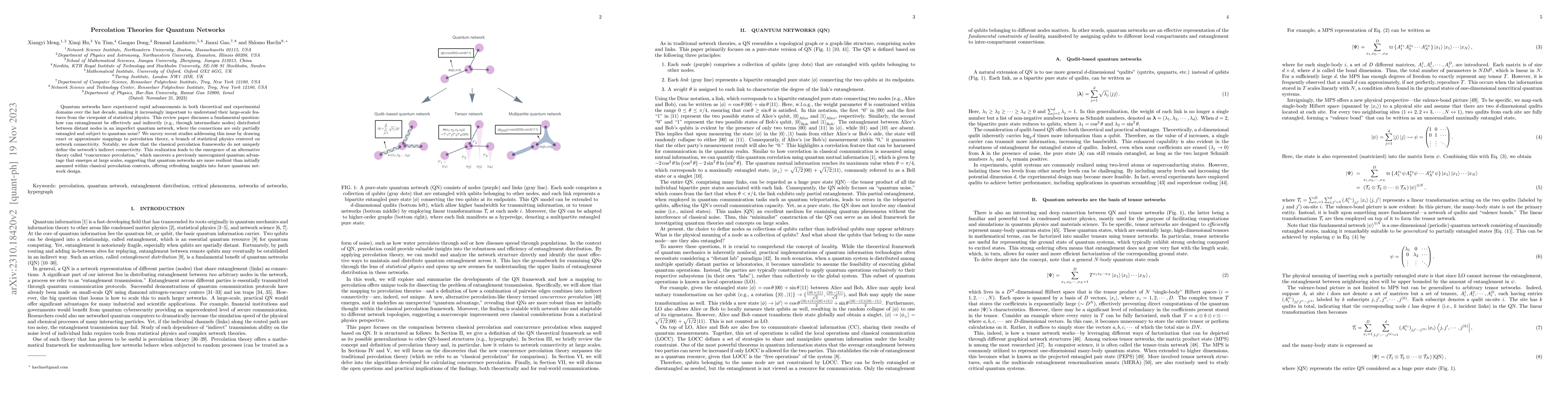 Thumbnail for Percolation Theories for Quantum Networks
