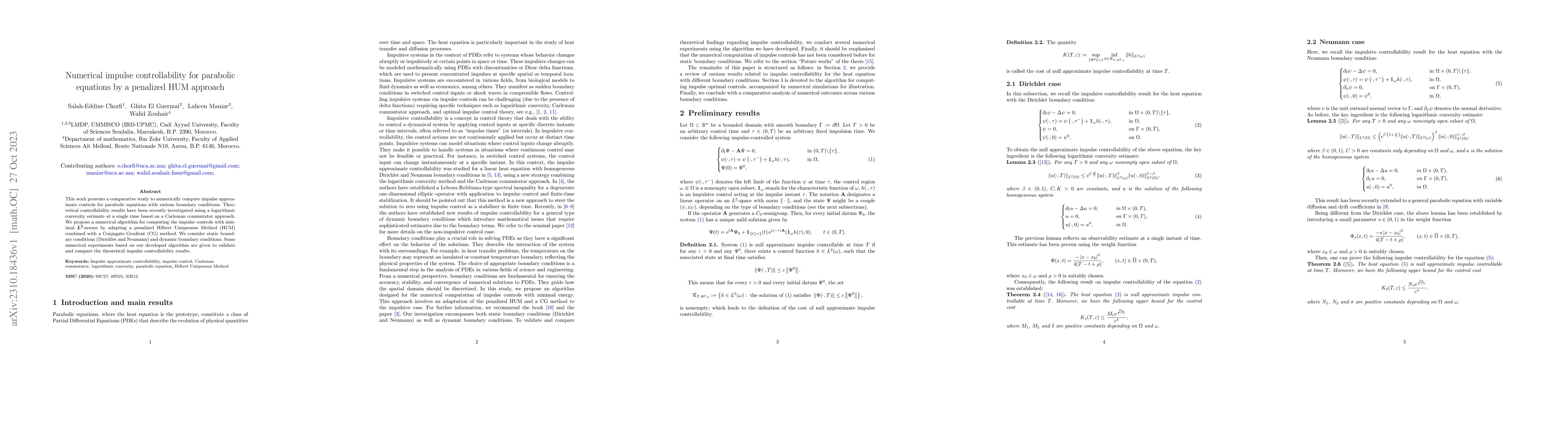 Thumbnail for Numerical impulse controllability for parabolic equations by a penalized
  HUM approach