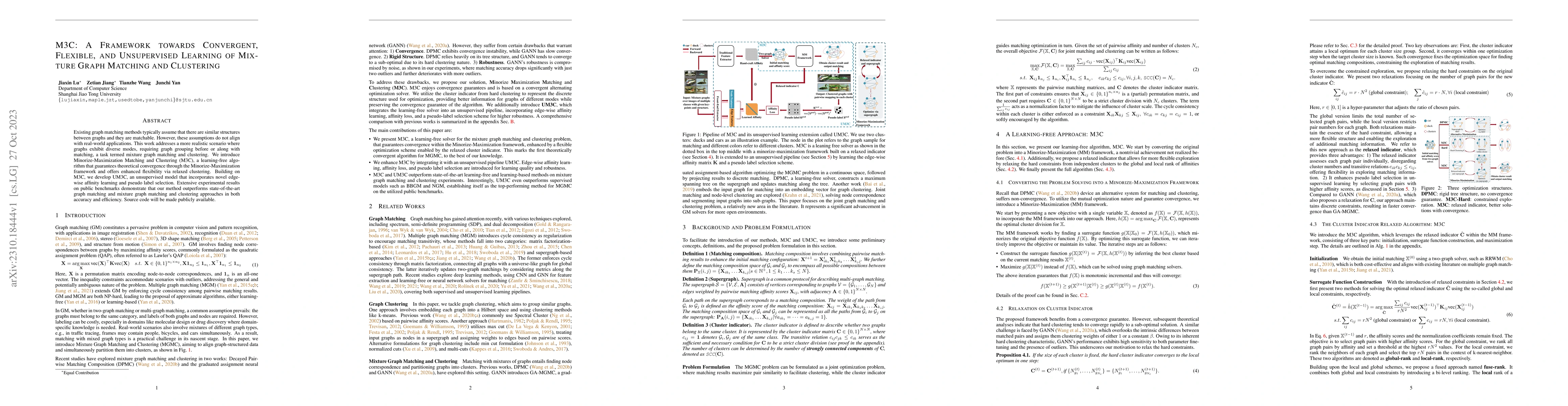 Thumbnail for M3C: A Framework towards Convergent, Flexible, and Unsupervised Learning
  of Mixture Graph Matching and Clustering