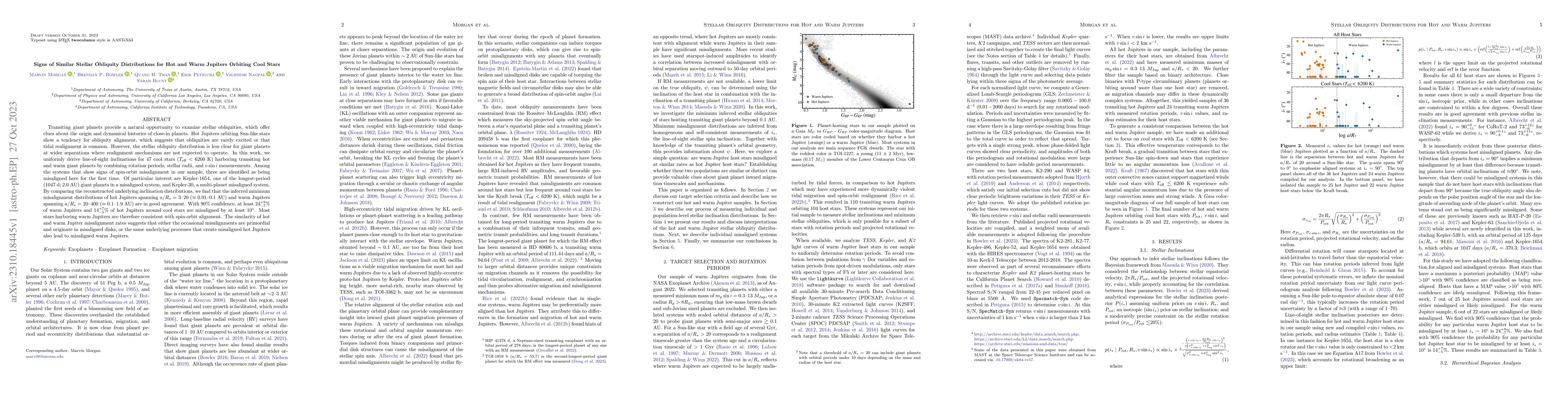 Thumbnail for Signs of Similar Stellar Obliquity Distributions for Hot and Warm
  Jupiters Orbiting Cool Stars