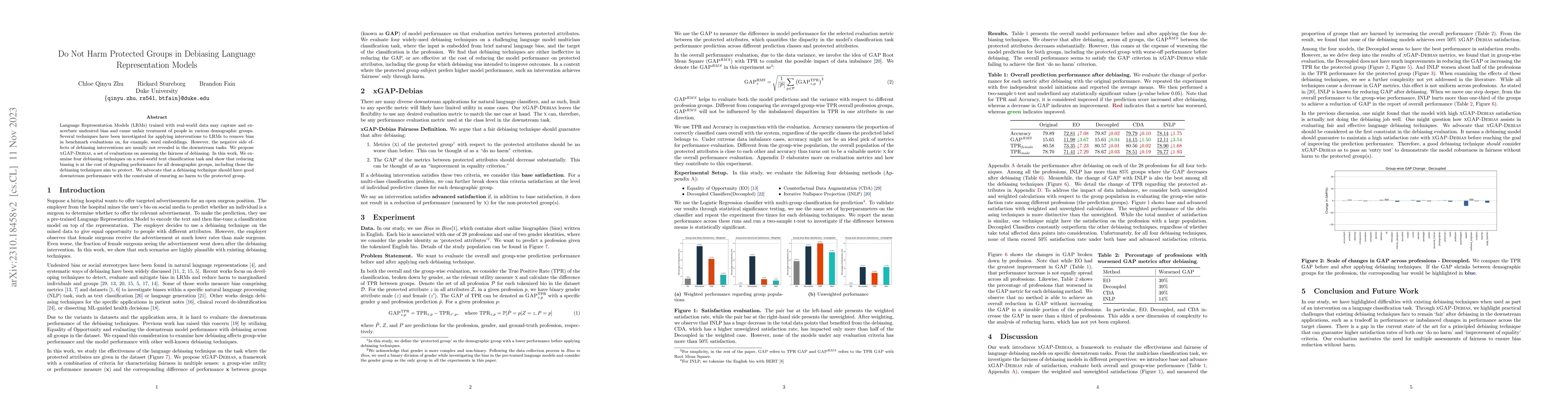 Thumbnail for Do Not Harm Protected Groups in Debiasing Language Representation Models